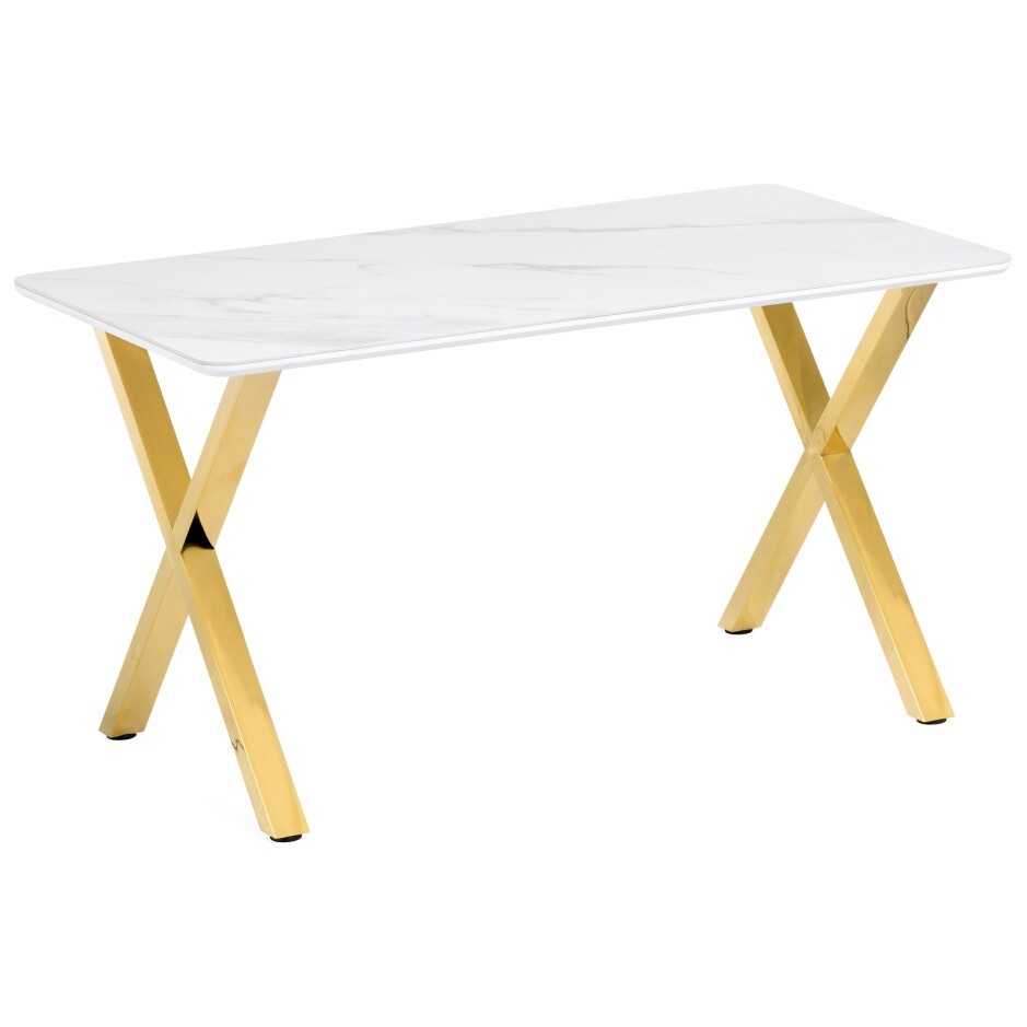 Обеденный стол 77х160 см белый мрамор, золото &quot;Селена 3&quot;