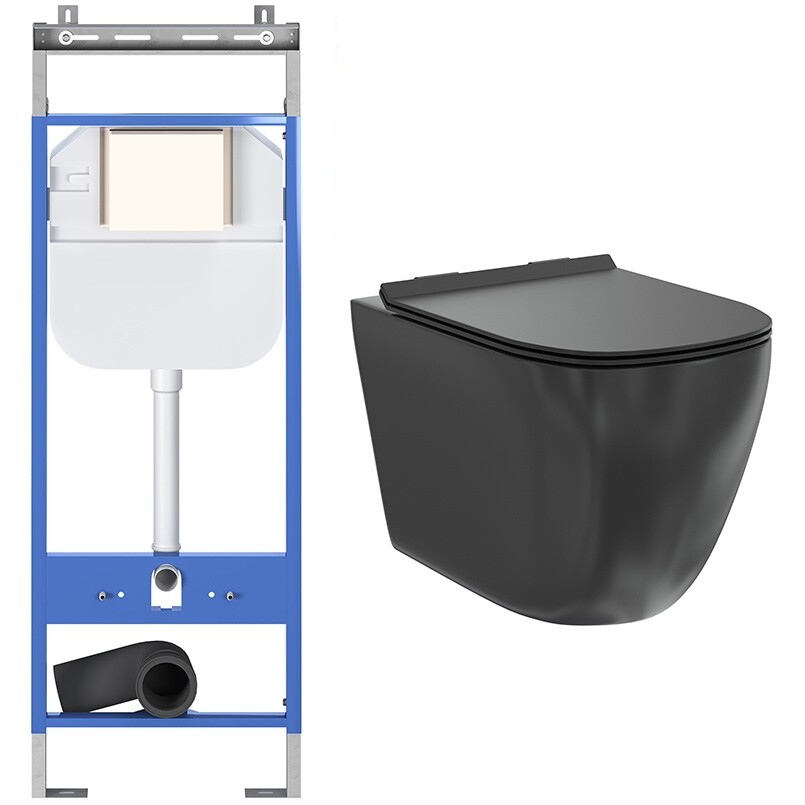 Унитаз подвесной черный Creto Logan L1 1001-002-L1BLMAT с инсталляцией Standart 1.1
