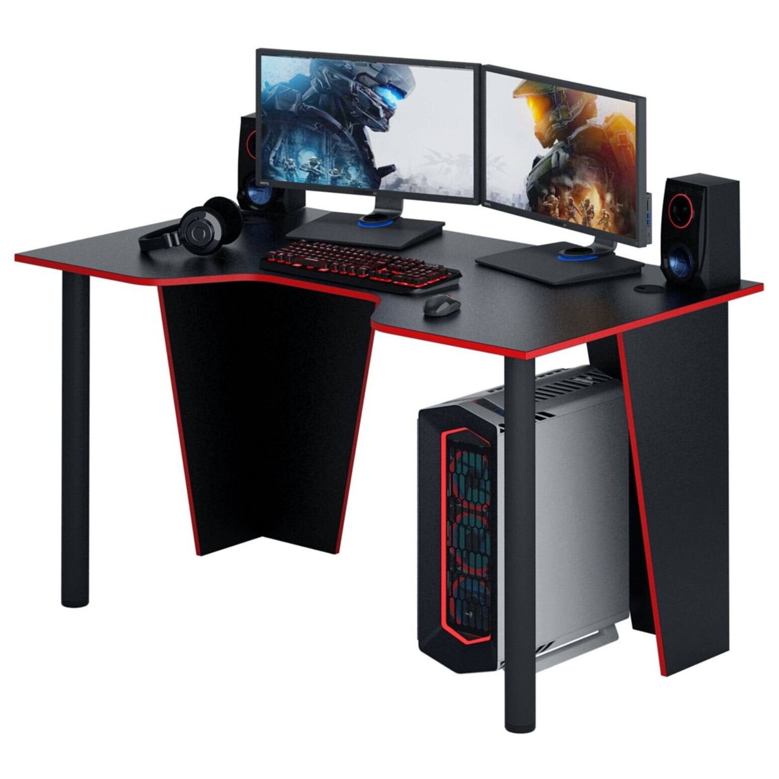 Компьютерный стол деревянный с металлическими ножками черный, красный &quot;Форсаж-2&quot;