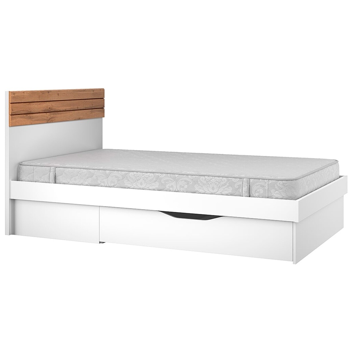 Кровать полутораспальная 120х200 см с ящиком белая, дуб вотан Taurus