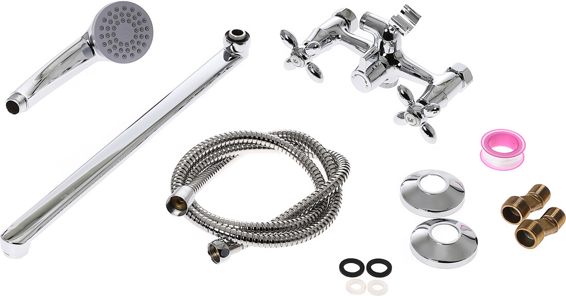 Смеситель универсальный двухвентильный с душевым гарнитуром хром Diwo "Сочи" SO-03cr - изображение 5