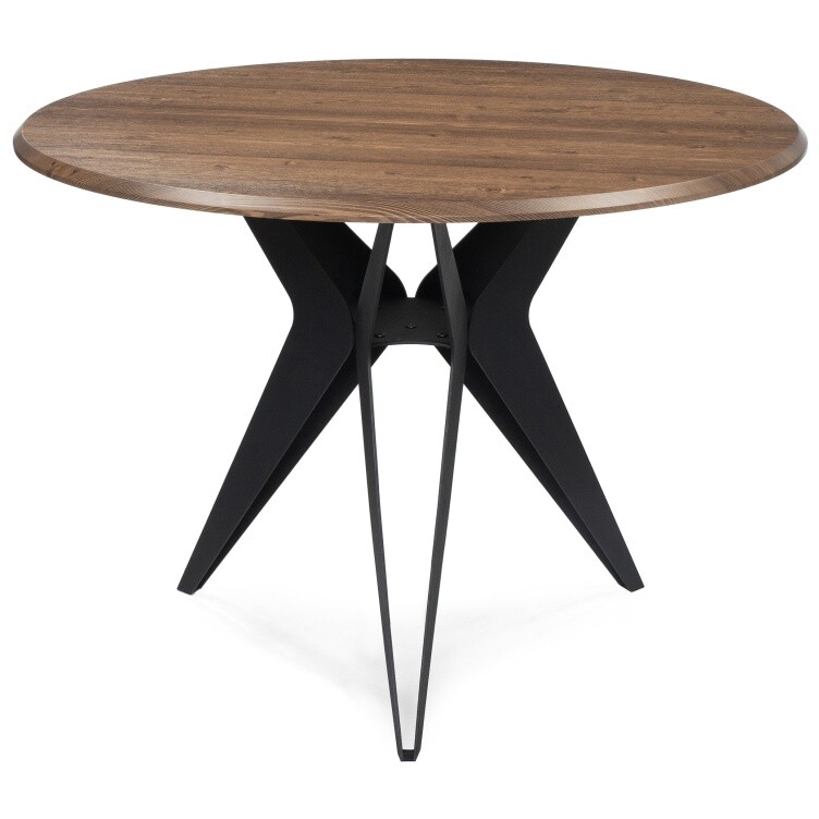 Обеденный стол круглый на металлических ножках 100 см орех кантри, черный &quot;Рикла&quot;