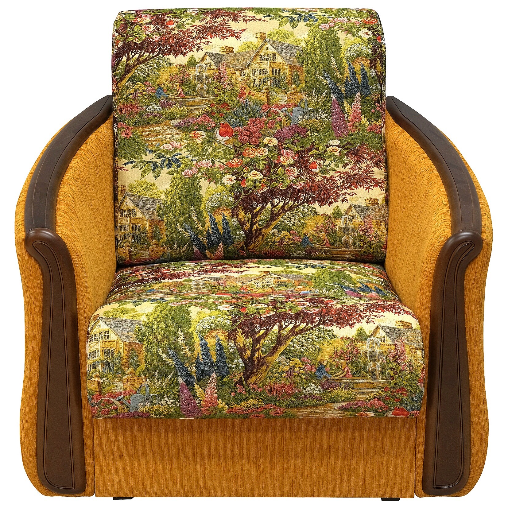 Кресло-кровать с деревянными подлокотниками желтое, зеленое &quot;Балтийское&quot; New