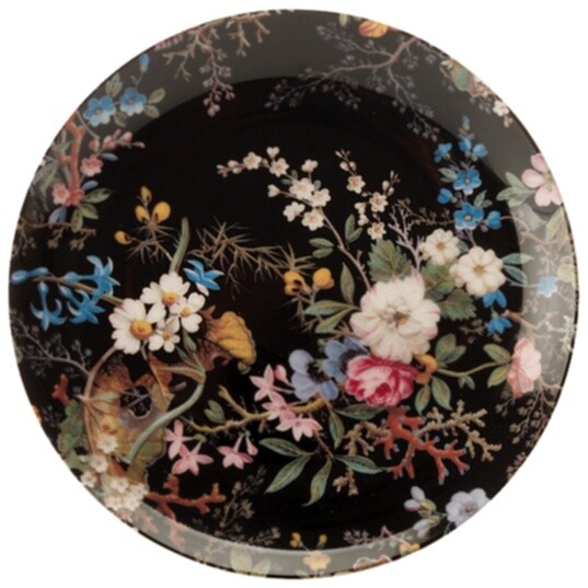 Тарелка фарфоровая для закусок 20 см черная с цветами &quot;Полночные цветы&quot;