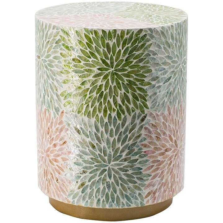 Приставной столик с мозаичным рисунком из раковин устриц зеленый Glasar 46957