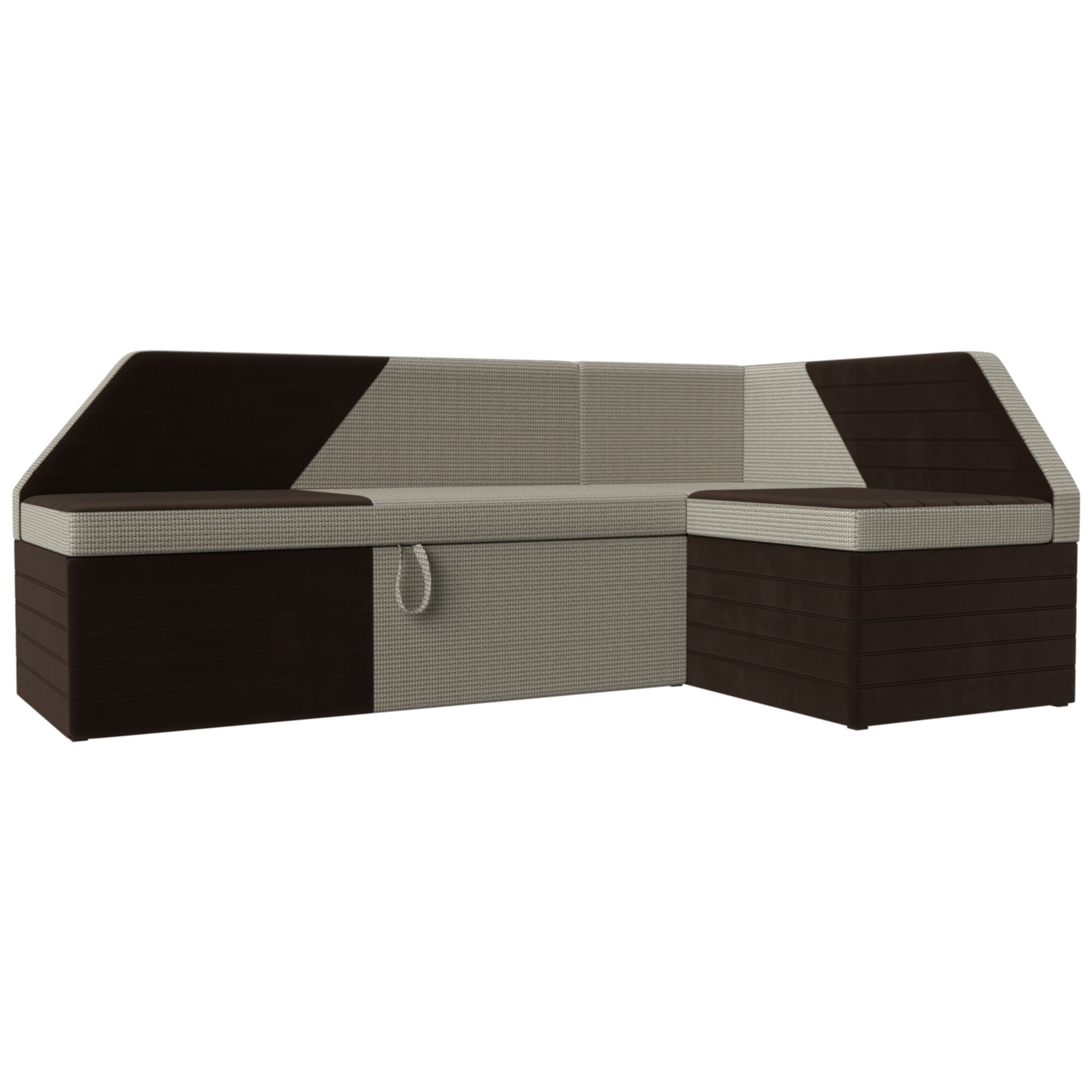Диван-кровать кухонный раскладной с бельевым ящиком корфу микровельвет коричневый, серый &quot;Дуглас&quot;