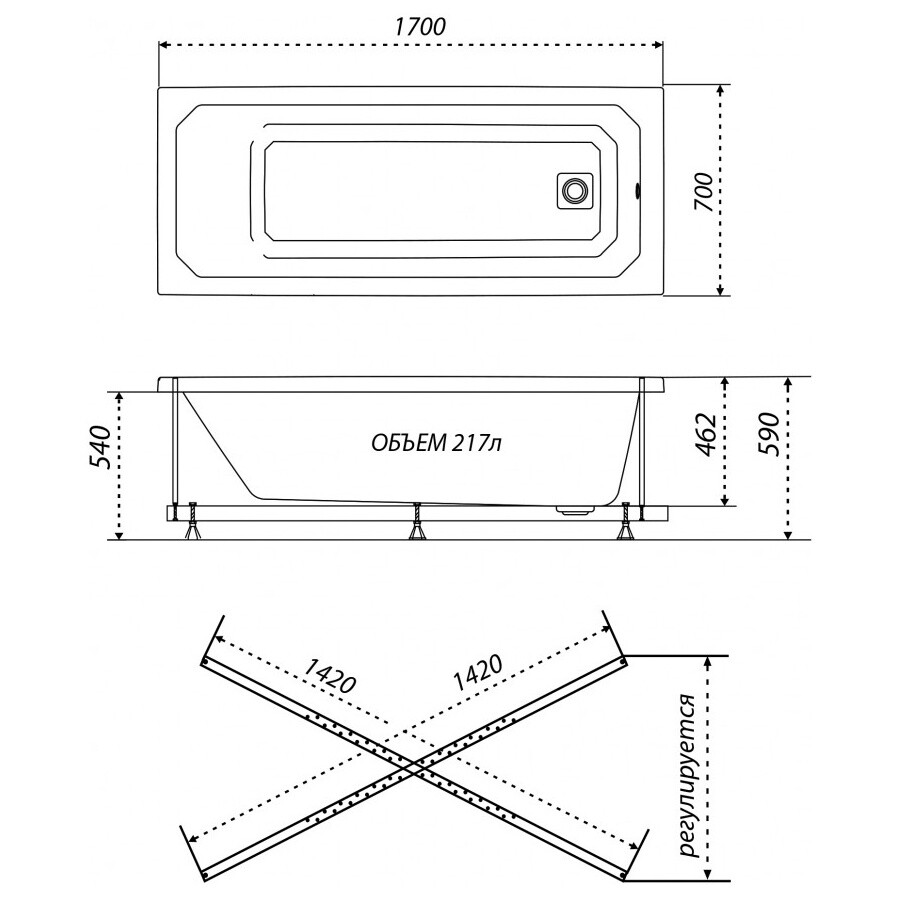 Ванна акриловая 170х70 см белая Triton "Прага" Щ0000049118 - изображение 9
