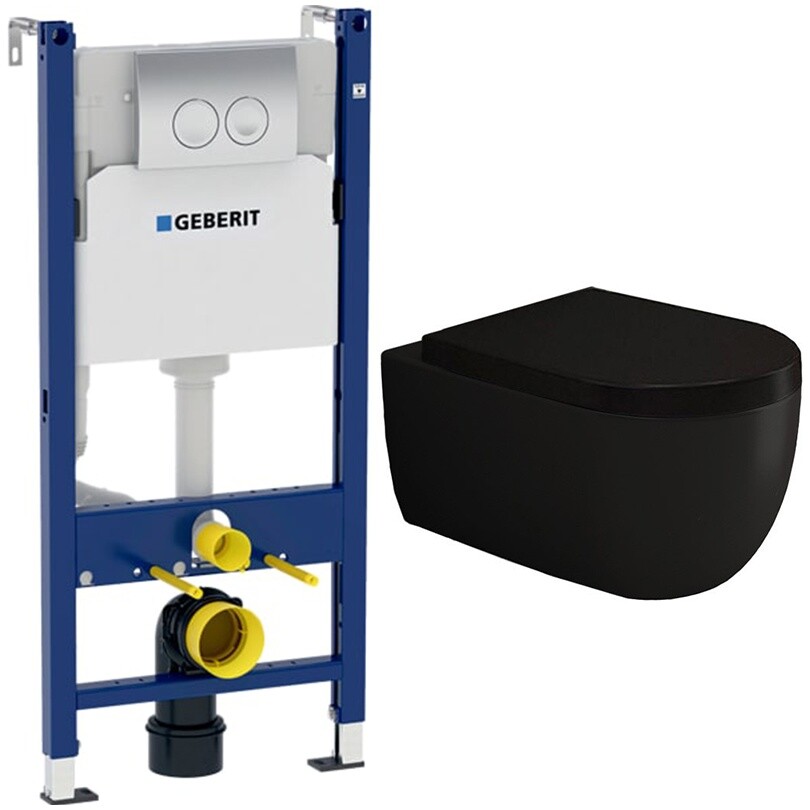 Унитаз черный Bocchi V-Tondo 1416-004-0129 с инсталляцией Geberit Duofix Delta 458.124.21.1