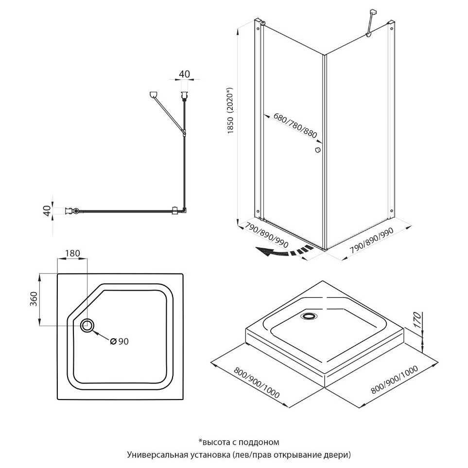 Душевой уголок квадратный 90х90 см хром Triton "Форта-Хром" Щ0000054476 - изображение 10