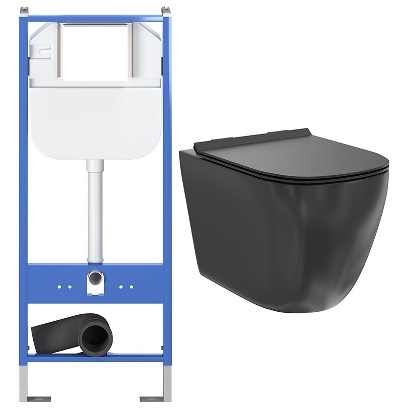 Унитаз подвесной черный Creto Logan L1 1001-002-L1BLMAT с инсталляцией Standart 1.0