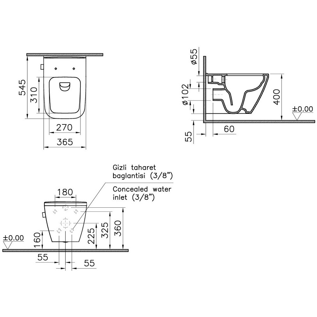 Унитаз подвесной с инсталляцией и кнопкой смыва хром Vitra Integra Square 9856B003-7206 - изображение 9