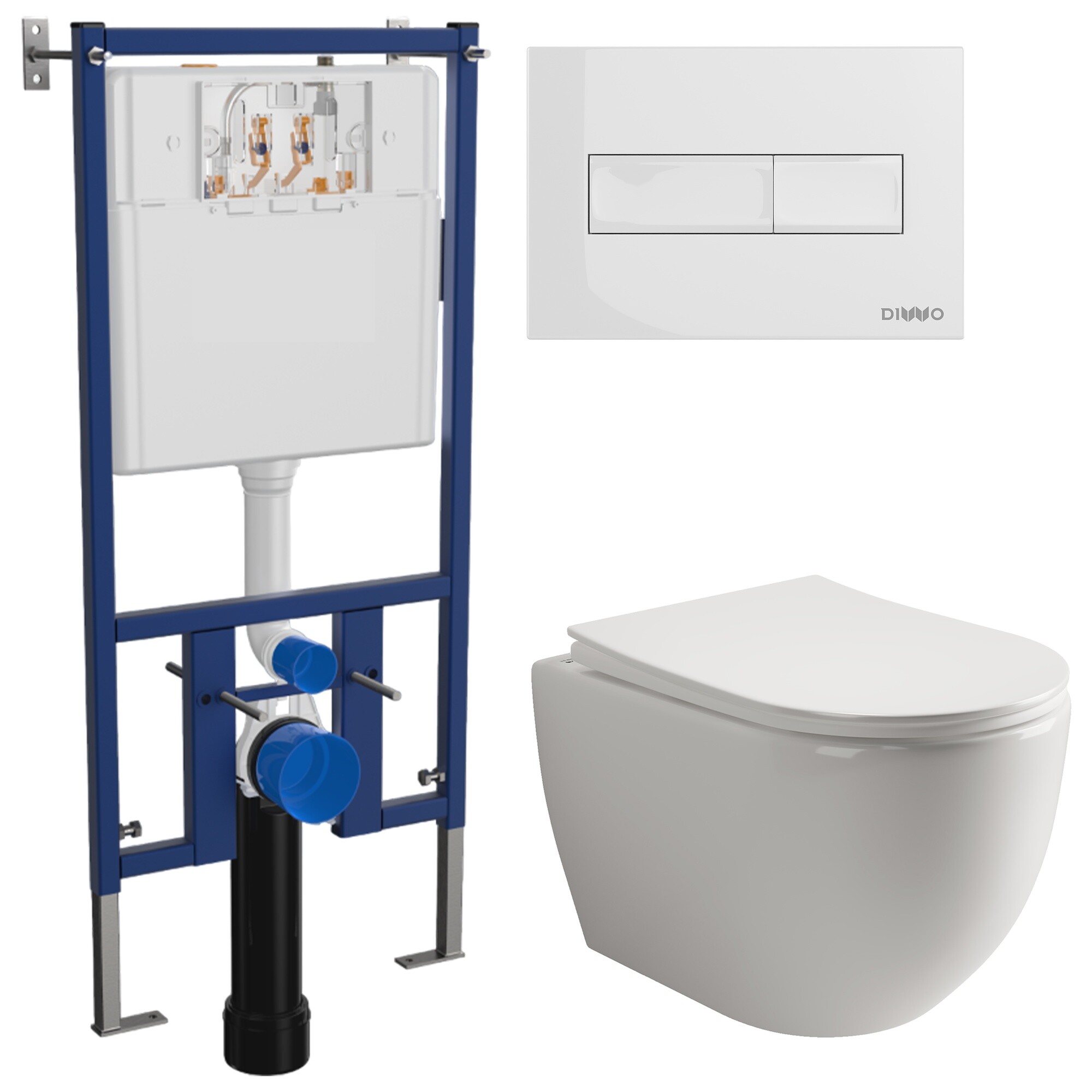 Унитаз подвесной Ceramicanova Mia Rimless CN1805 с инсталляцией Diwo 4501, с кнопкой белой 7320