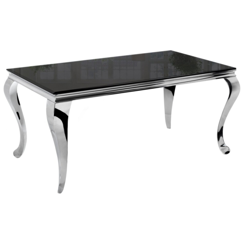 Обеденный стол стеклянный черный, хром Sondal 160