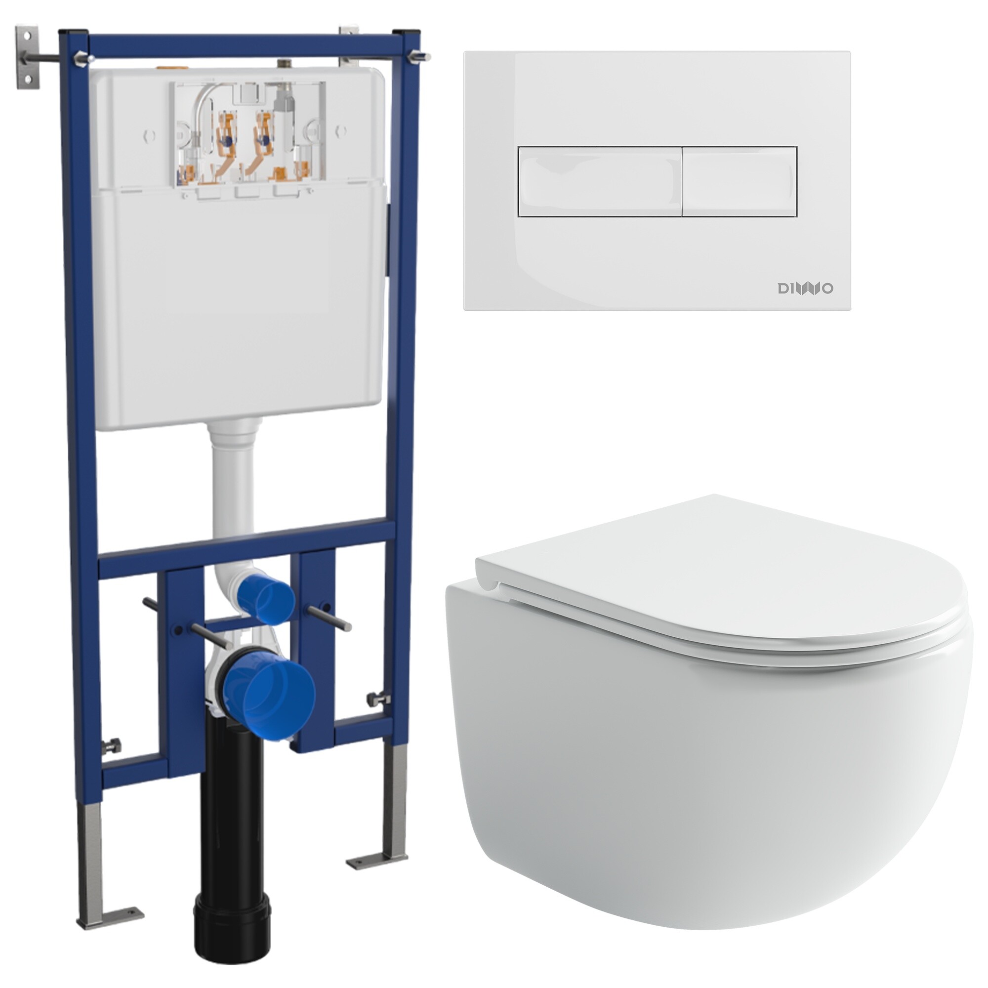 Унитаз подвесной Ceramicanova UP Rimless CN4007 с инсталляцией Diwo 4501, с кнопкой белой 7320