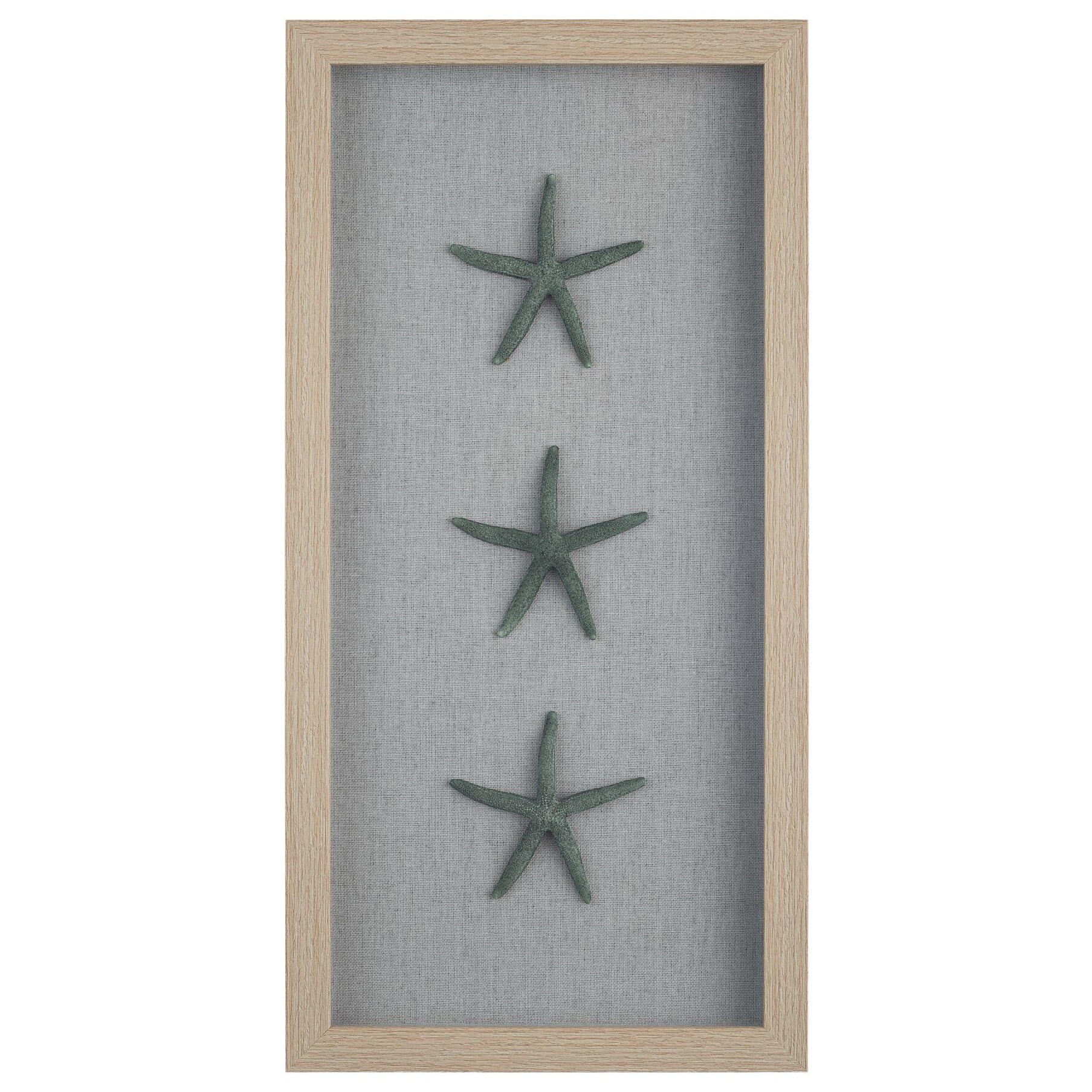 Картина шэдоубокс с искусственными морскими звездами 25х50 см бежевая, зеленая 83036