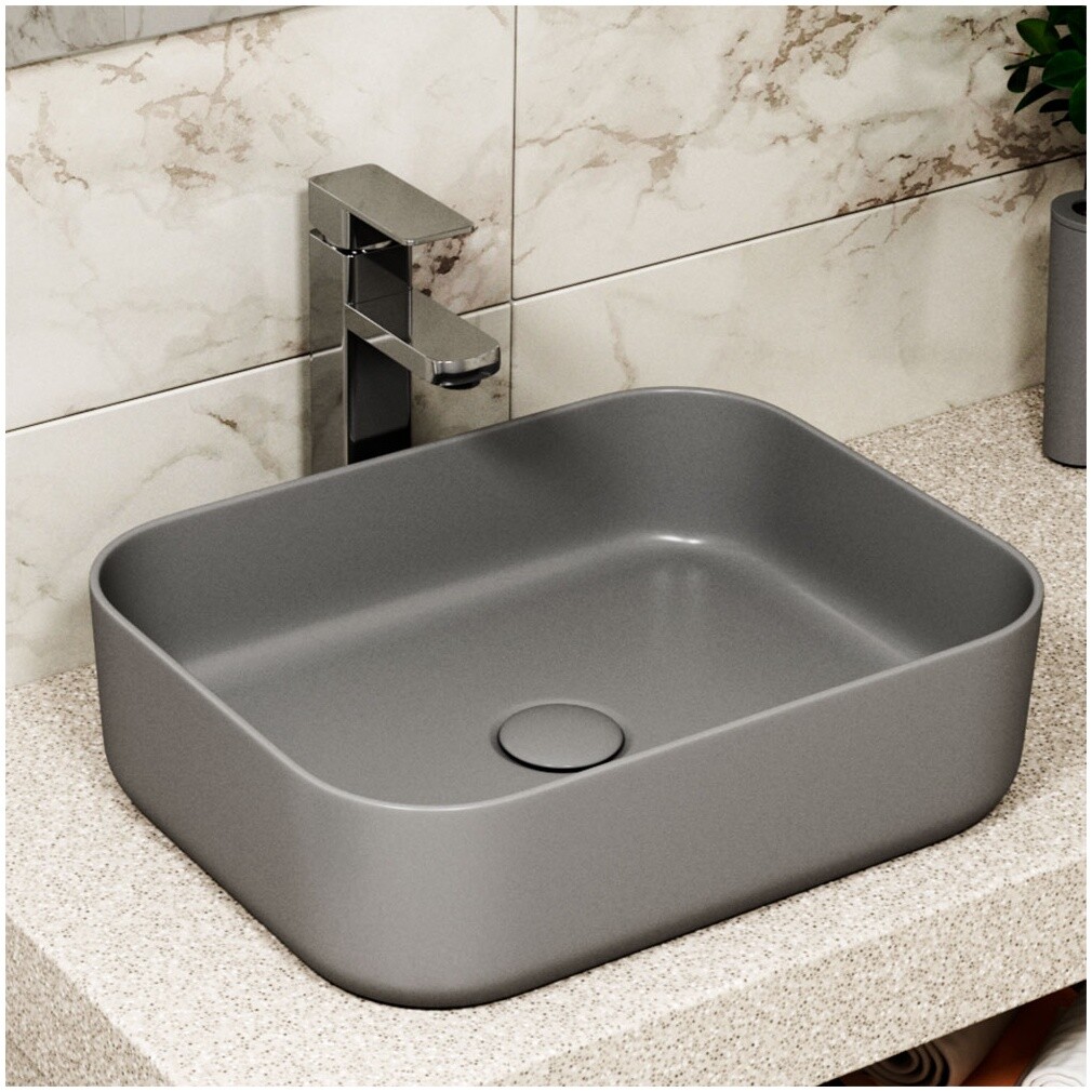 Раковина накладная прямоугольная графит Point "Меркурий 50GM" PN43832GM - изображение 5