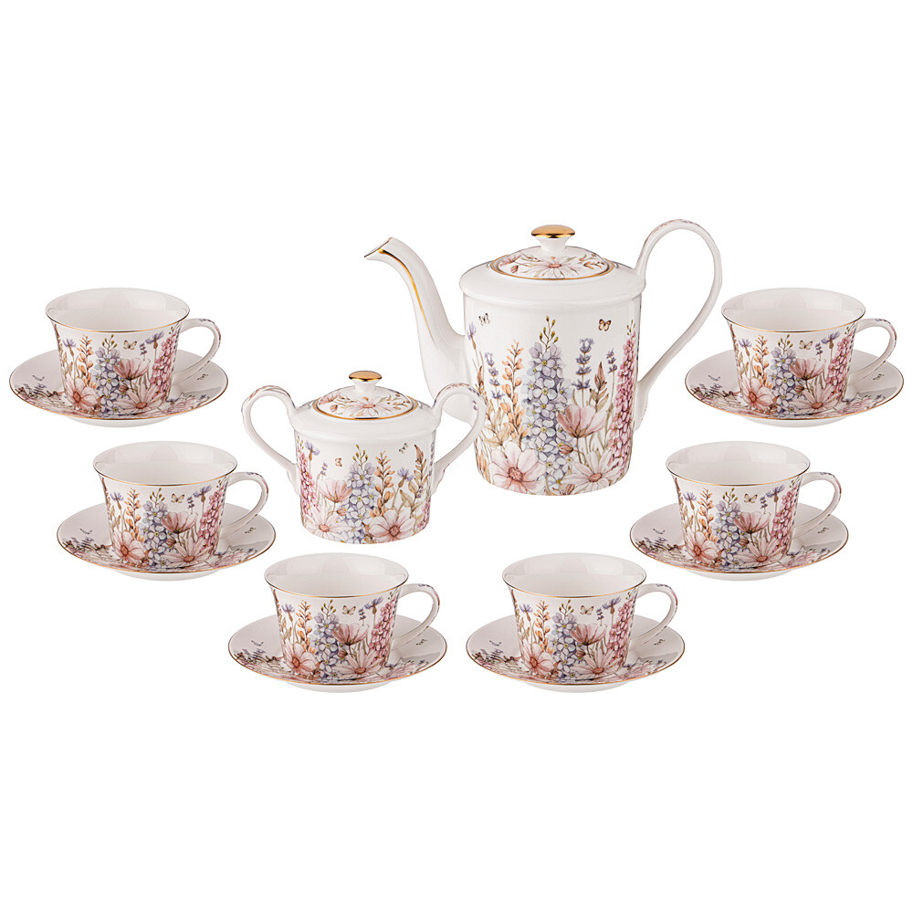 Чайный сервиз на 6 персон розово-белый, 14 предметов &quot;Дворцовый парк&quot;