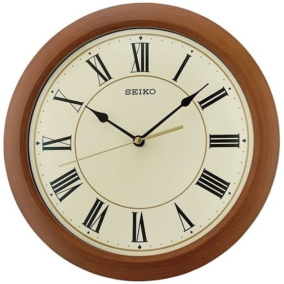 Часы настенные кварцевые пластиковые круглые 30 см коричневые, белые QXA713TN