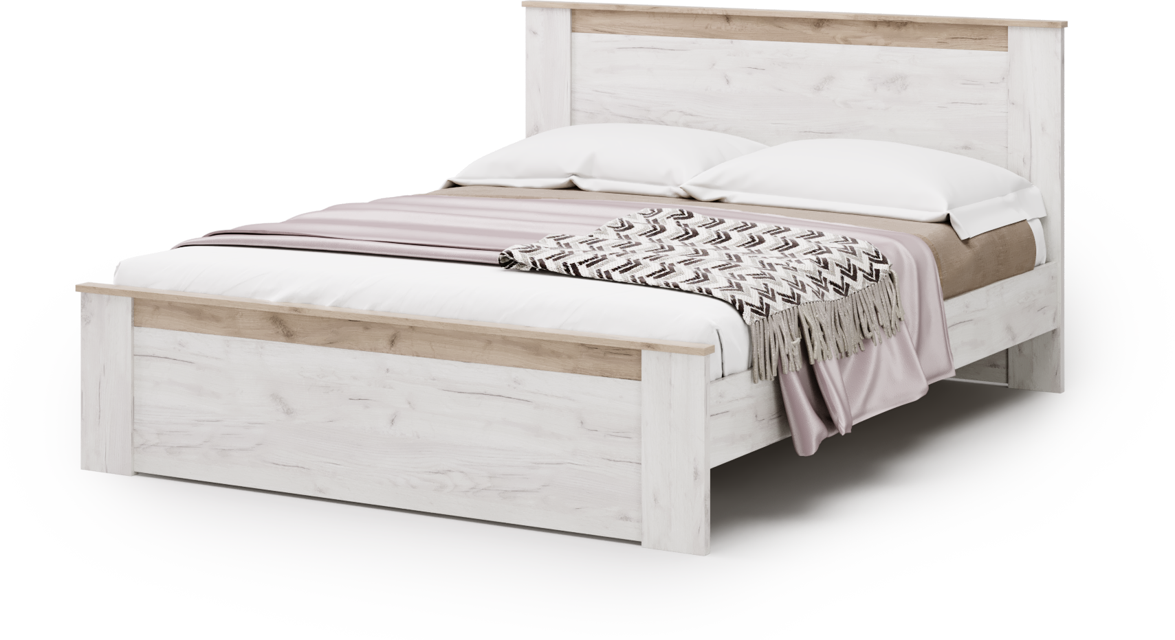 Кровать двуспальная 160х200 см дуб белый, дуб серый Amsterdam