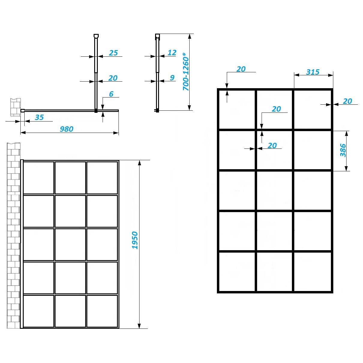 Ограждение душевое 100х195 см прозрачное, черное матовое Cerutti SPA MUZA T100 - изображение 8