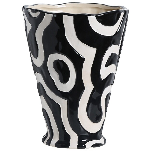 Ваза настольная керамическая 25х20 см черная, белая Totem Vase