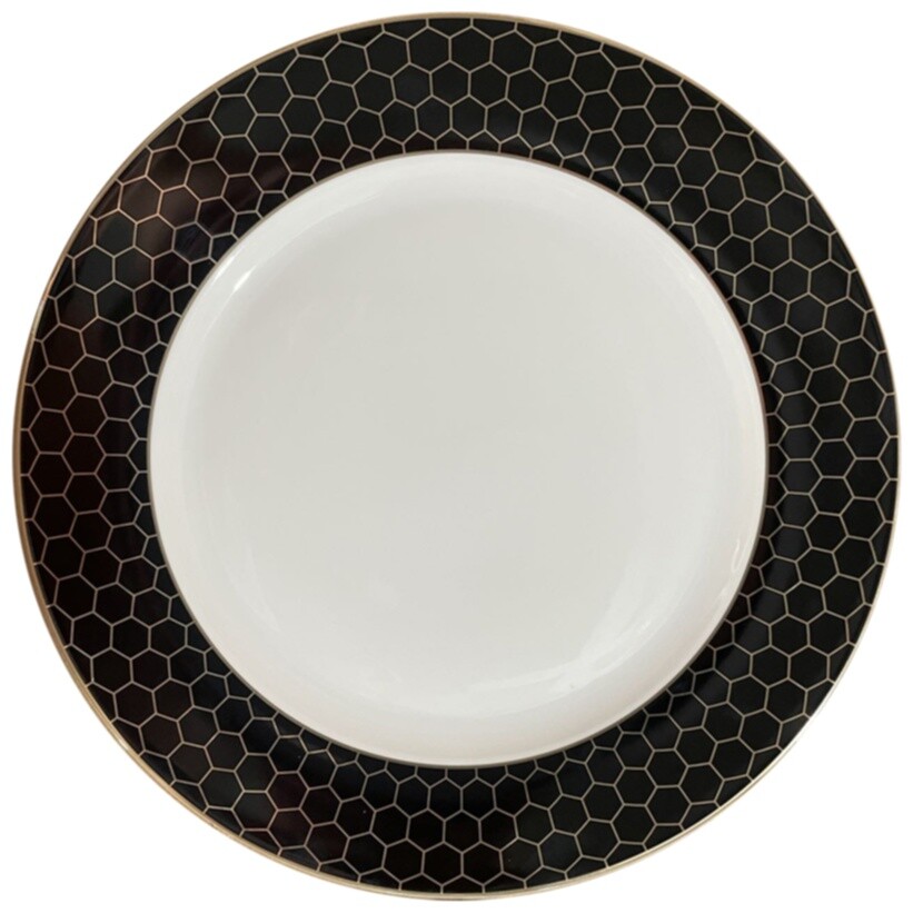Тарелка обеденная 26 см черная, золотая деколь Honeycomb