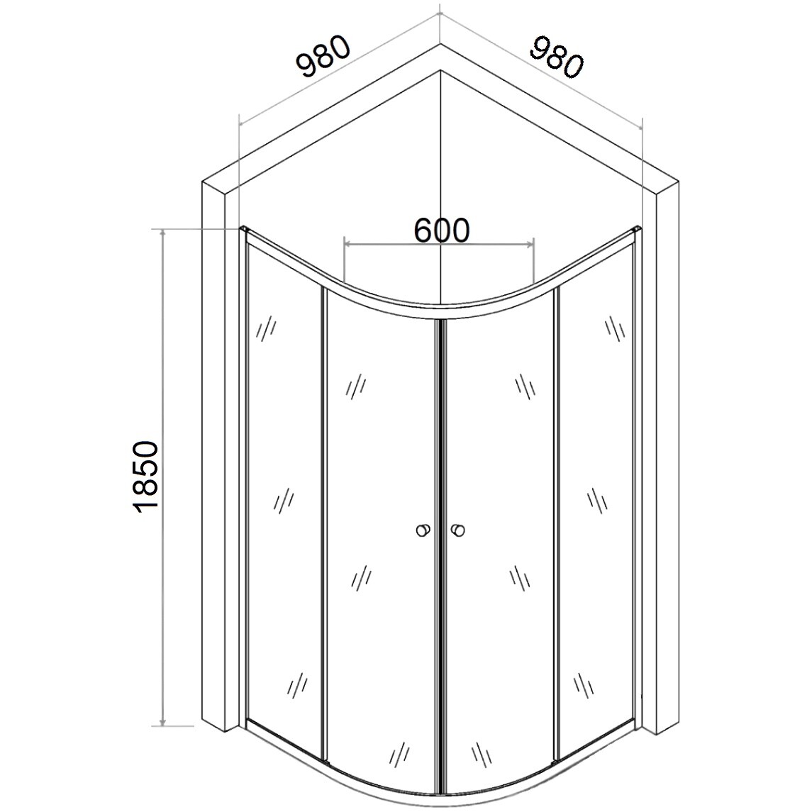 Душевой уголок четверть круга 100х100 см хром Diwo "Коломна" KL01-100TCR-G - изображение 4