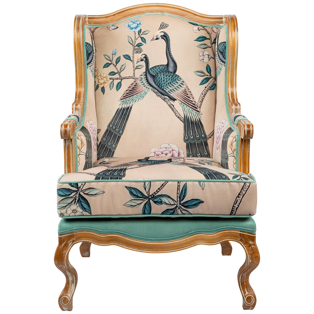 Кресло с деревянными подлокотниками и широкой спинкой коричневое «Императорский павлин» 21060732