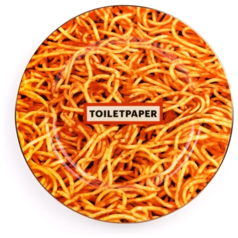 Тарелка круглая фарфоровая 27х27 см желтая с рисунком Spaghetti Gold Border