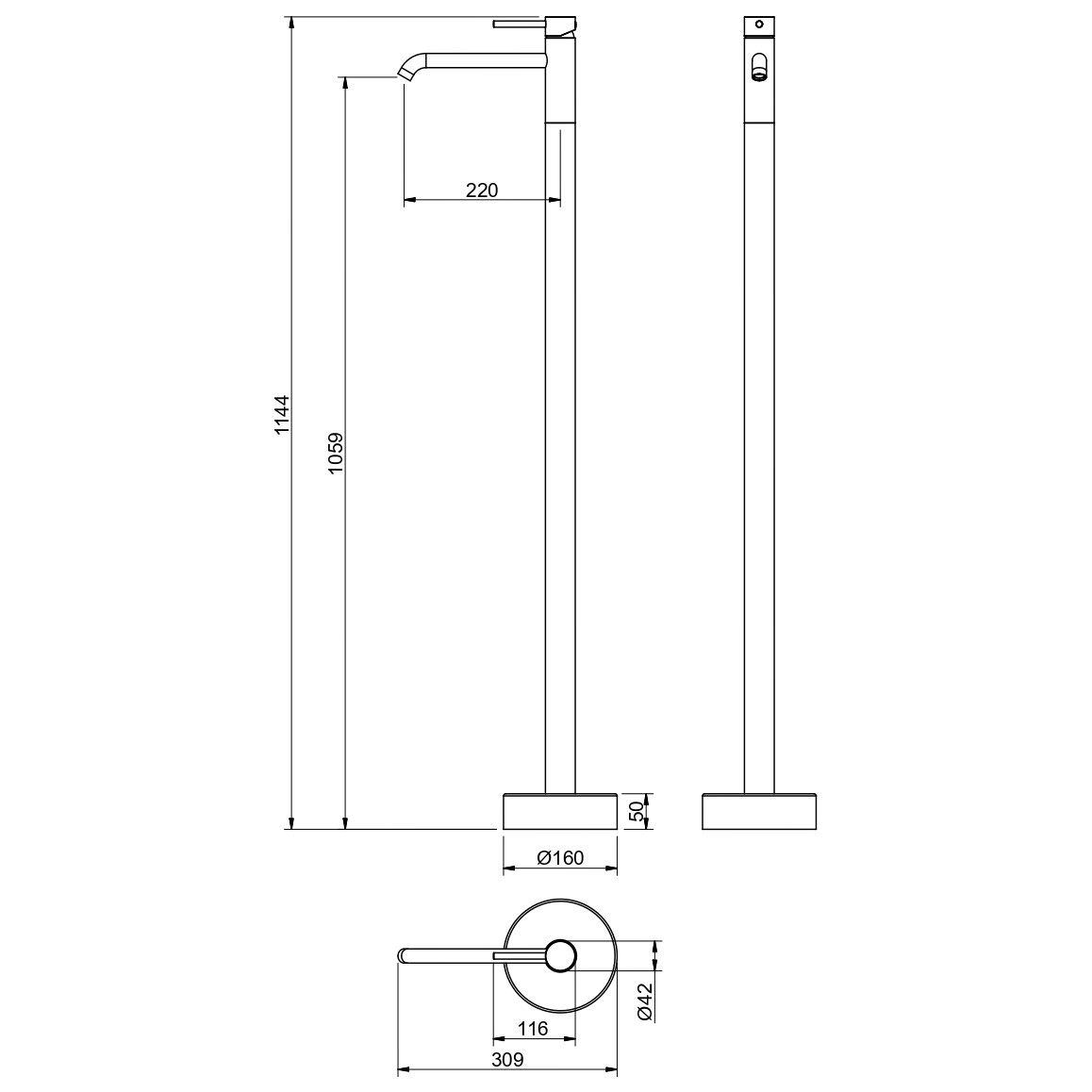 Смеситель для раковины напольный шлифованное золото Aquatek "Европа" AQ1309BG - изображение 4