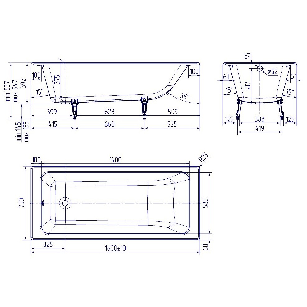 Ванна чугунная 160х70 см белая Creto Strong 25-1160 - изображение 10