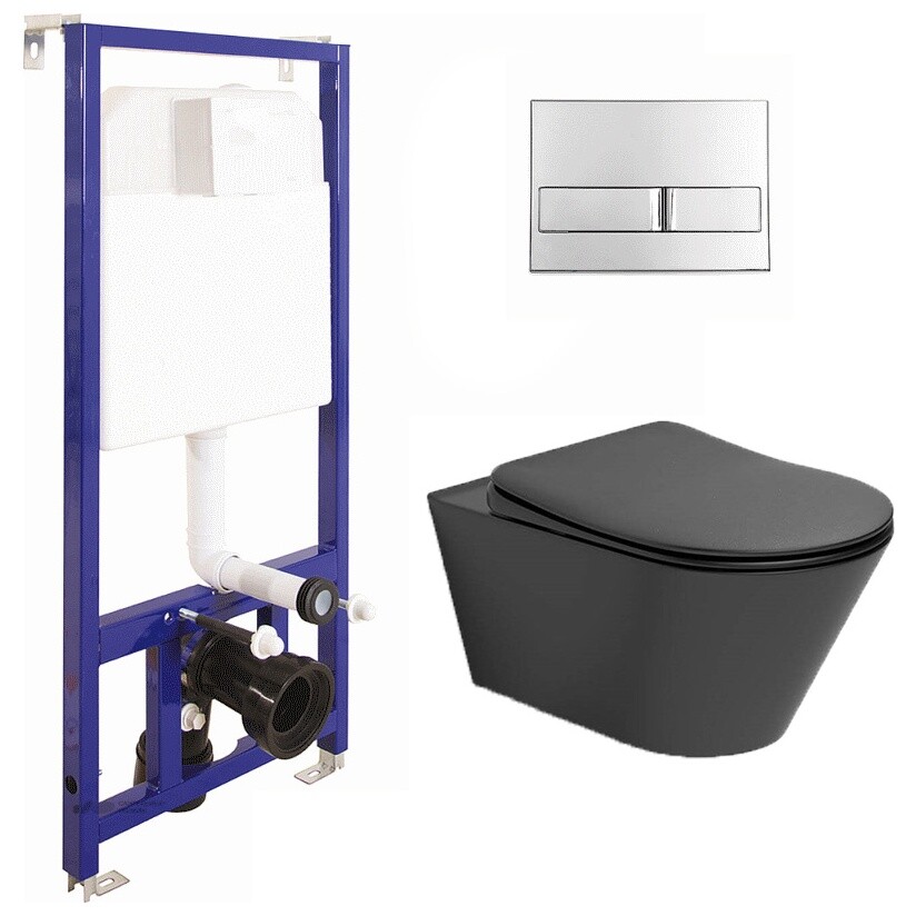 Унитаз черный Creto Logan L3 1003-002-L3BlMat с инсталляцией Berges Wasserhaus Novum L3 040213