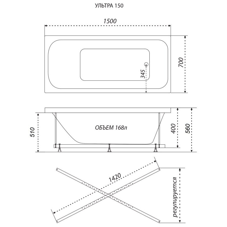 Ванна акриловая 150х70 см белая Triton "Ультра" Щ0000012096 - изображение 8