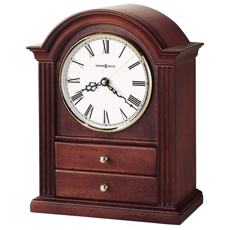 Часы настольные кварцевые деревянные с 2 ящичками 30х24 см виндзорская вишня 635-112