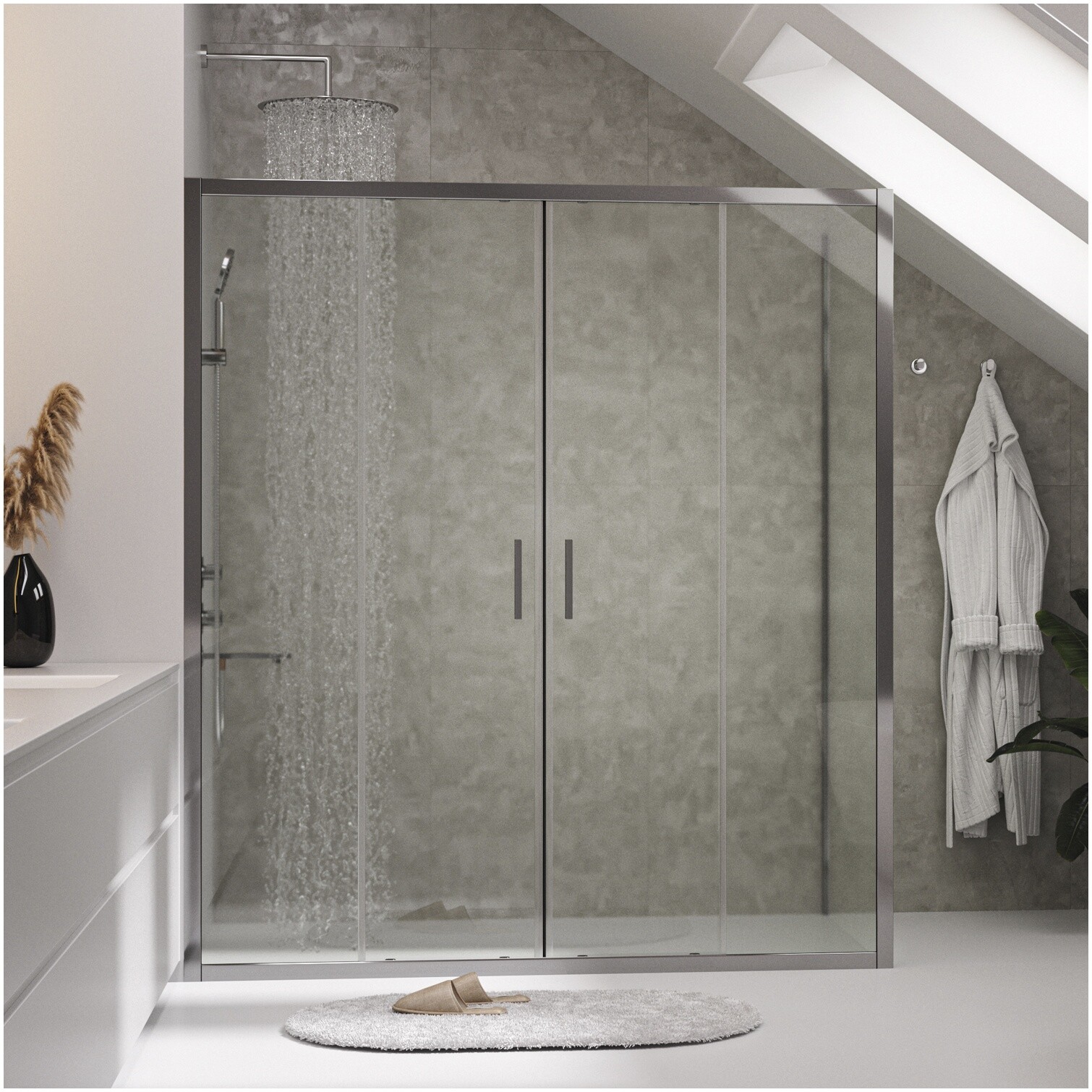 Душевой уголок стеклянный 100х150 см серебро Lippe Wasserkraft 45S49 SET2909