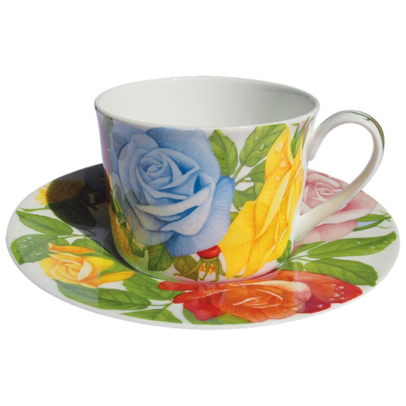 Чашка фарфоровая чайная с блюдцем 230 мл разноцветная Romantica