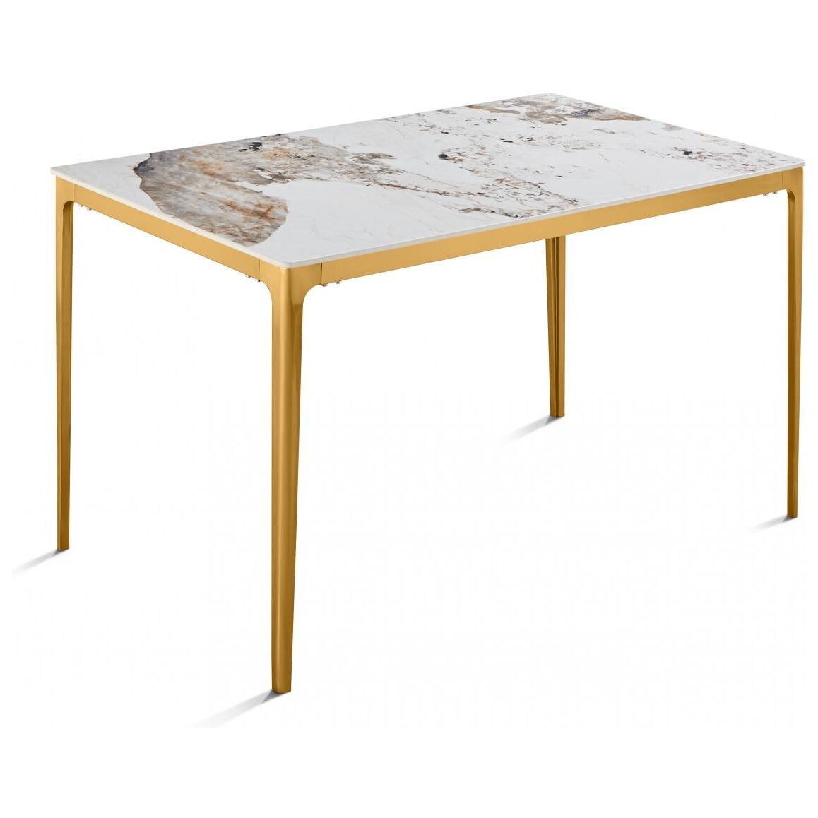 Обеденный стол с керамической столешницей 80х140 см белый мрамор пандора, золото &quot;Камео&quot; DT-3001Bcas