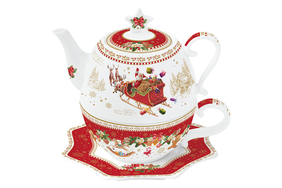 Чайный набор фарфоровый белый, красный &quot;Новогодние сувениры&quot;