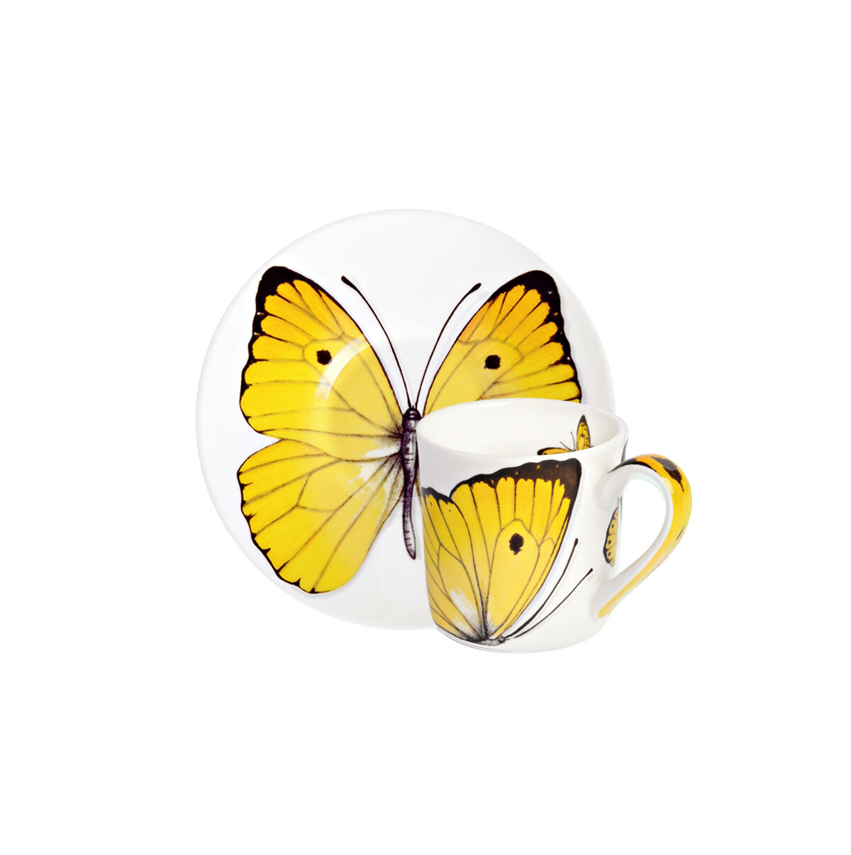 Кофейная пара фарфоровая 100 мл желтая Butterfly Freedom