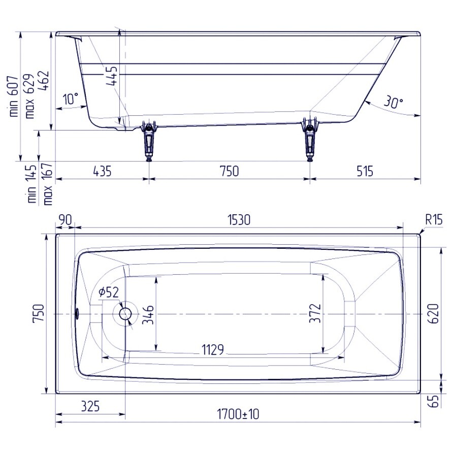 Ванна чугунная 170х75 см белая Creto Flight 27-1175 - изображение 9