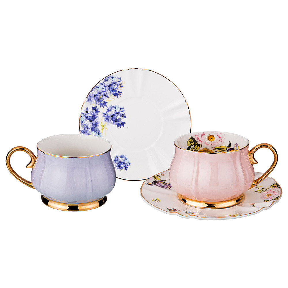 Чайный набор на 2 персоны розово-голубой 230 мл