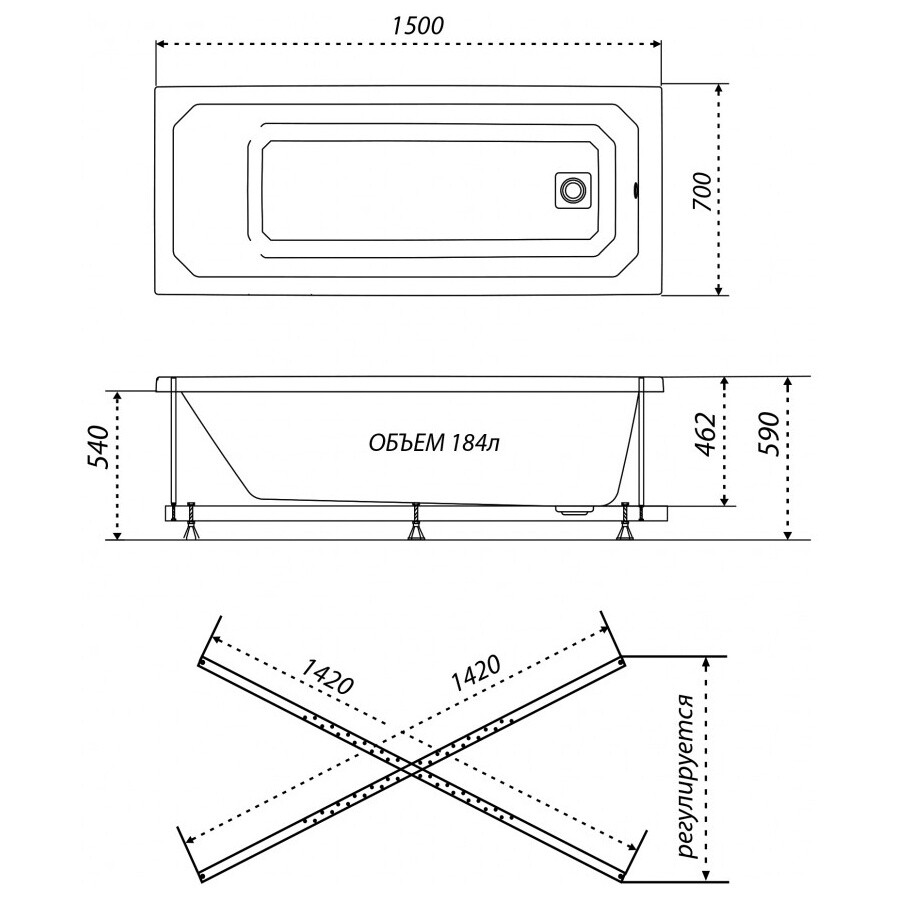 Ванна акриловая 150х70 см белая Triton "Прага" Щ0000049117 - изображение 9