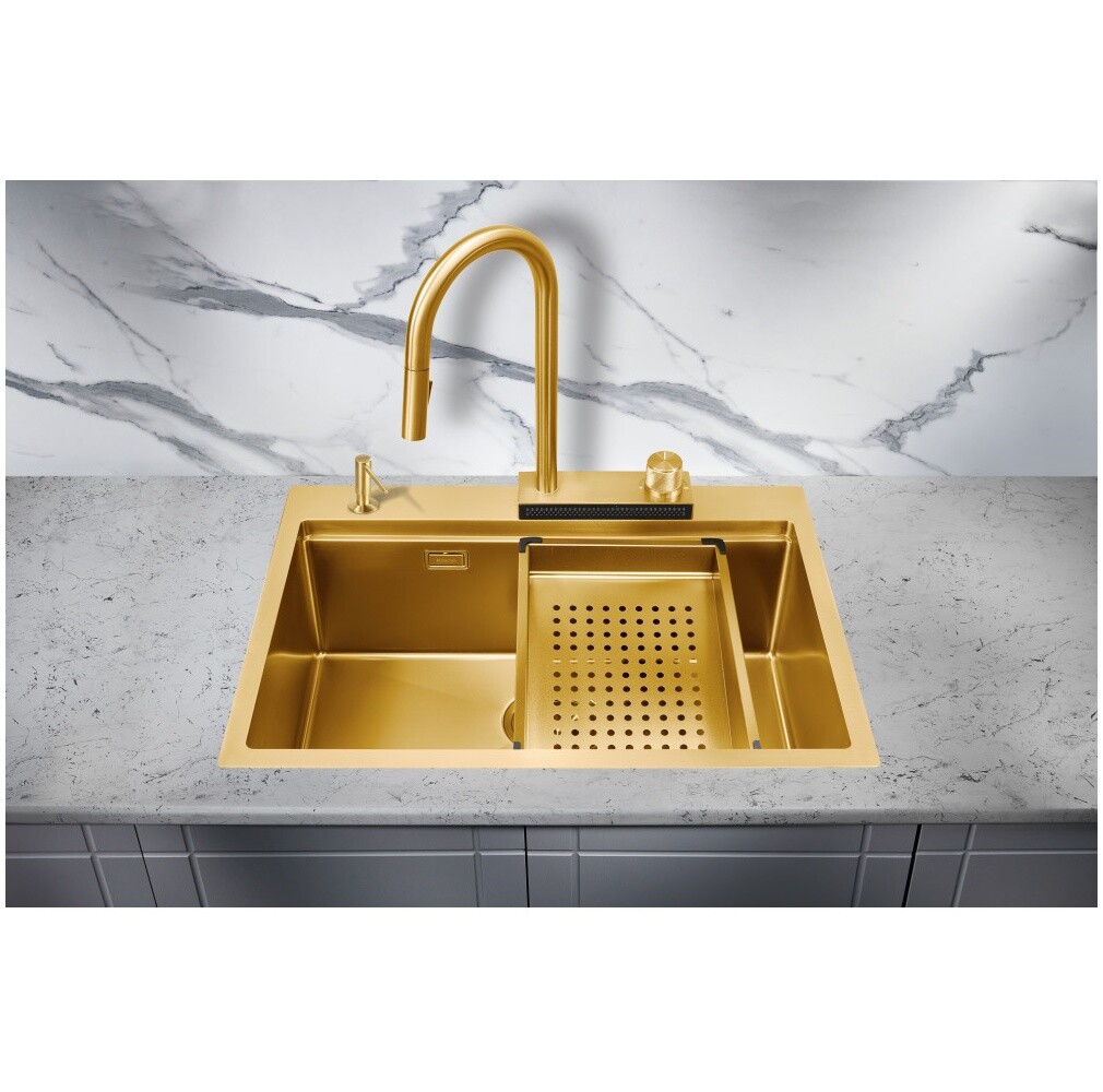 Мойка кухонная золота Milacio Denia 68 Steel MC.77418 - изображение 4