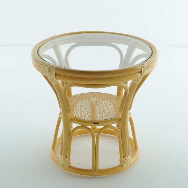 Кофейный столик круглый со стеклянной столешницей 52х54 см мед Calamus Rotan