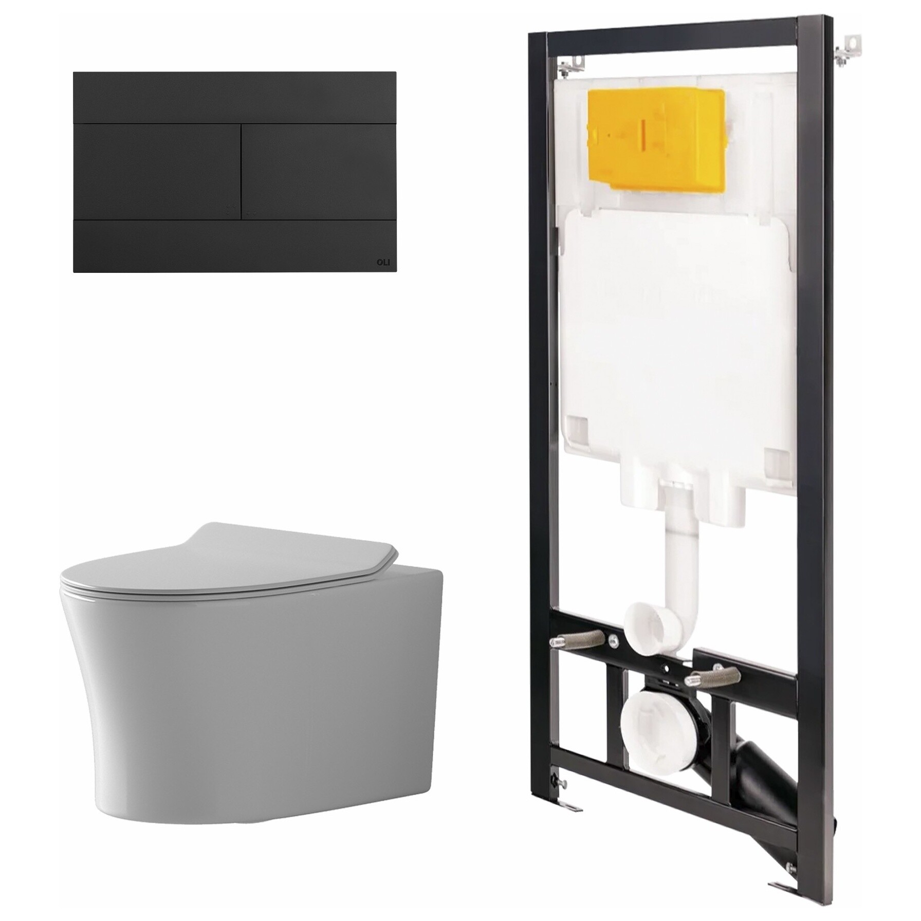 Унитаз Point &quot;Вега&quot; с инсталляцией OLI 80 ECO с кнопкой черной Slim 886914SLO3+PN41711