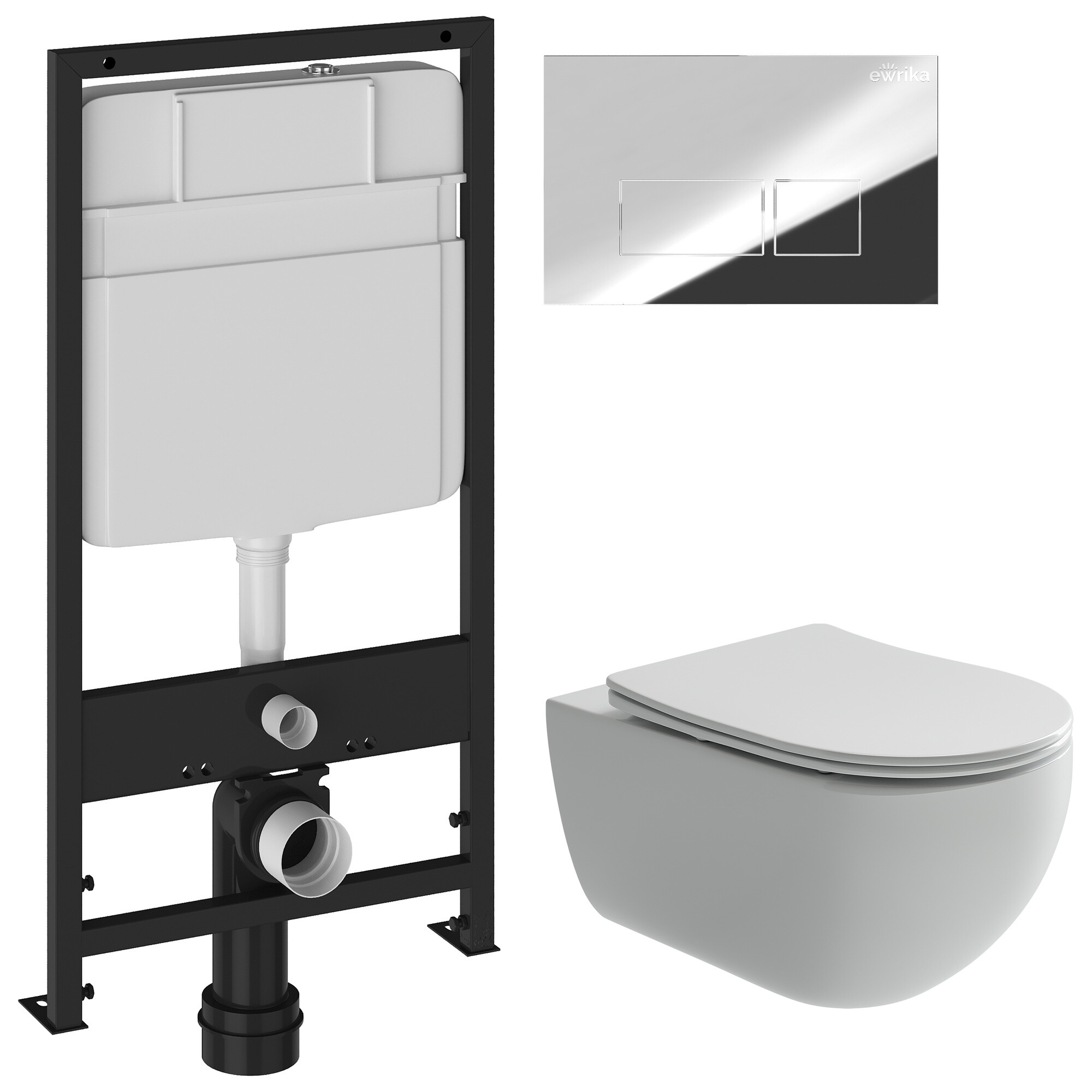 Унитаз Ceramicanova Long CN3015 с инсталляцией Ewrika ProLT 0026-2020, с кнопкой хром 0041