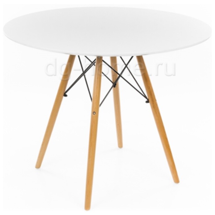 Обеденный стол круглый белый с деревянными ножками 90 см Eames style