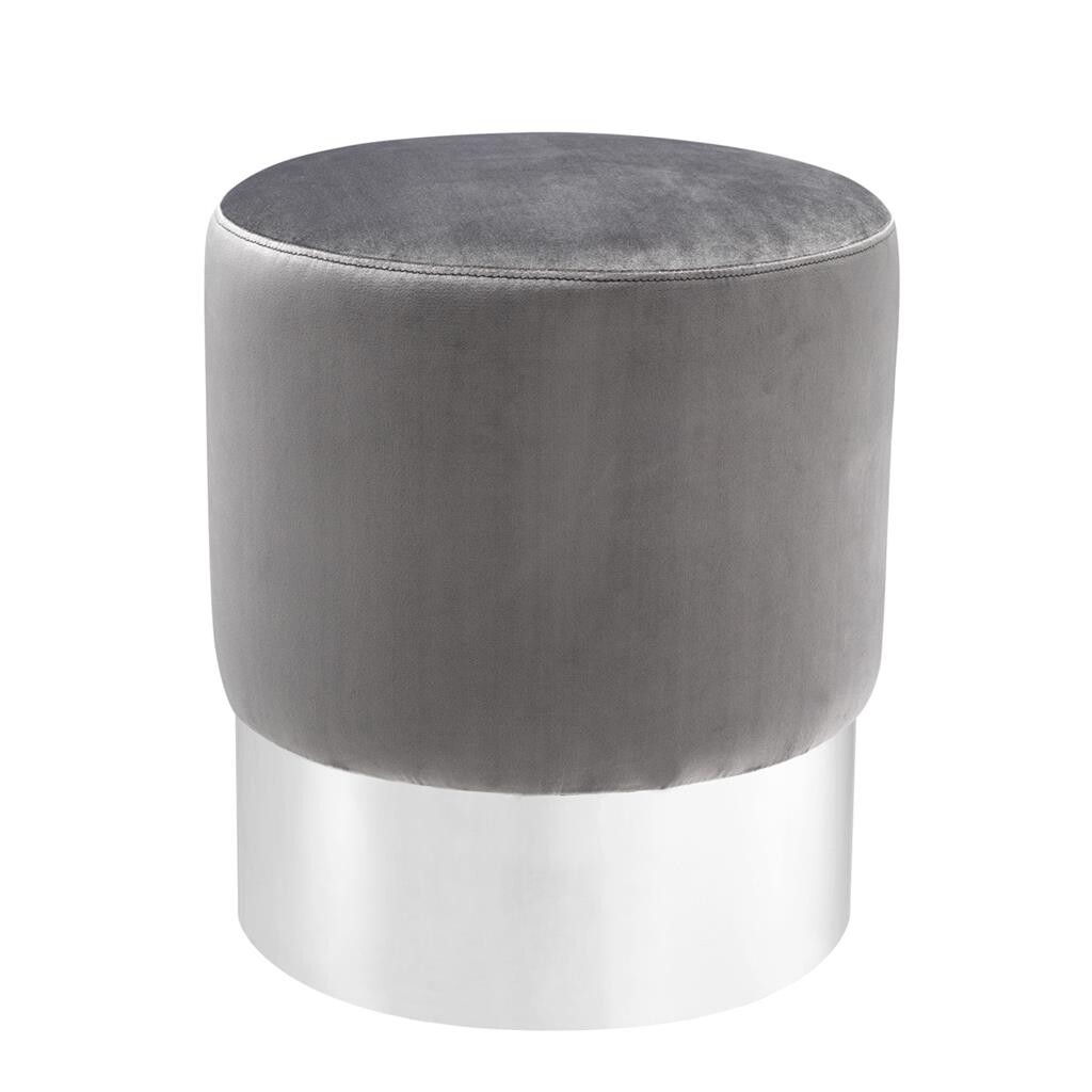 Пуфик круглый серый с металлическим серебряным основанием