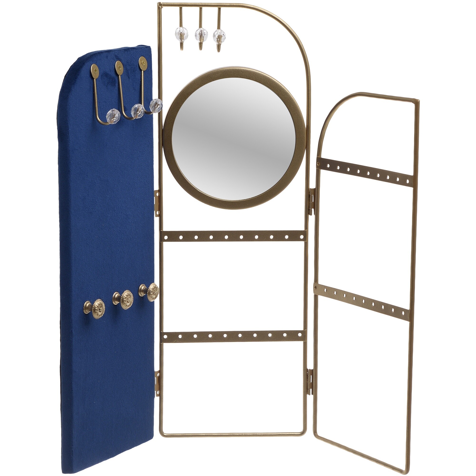 Подставка для украшений металлическая с зеркалом 40х40 см золото, синяя 111451