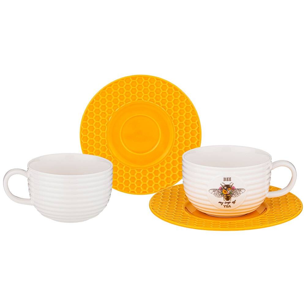 Чайный набор на 2 персоны 240 мл белый, желтый с пчелой Lefard Honey Bee